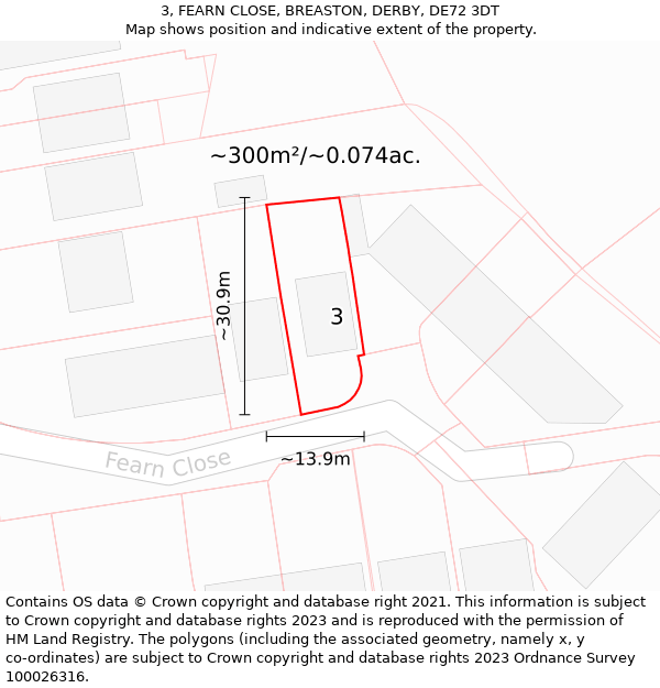3, FEARN CLOSE, BREASTON, DERBY, DE72 3DT: Plot and title map