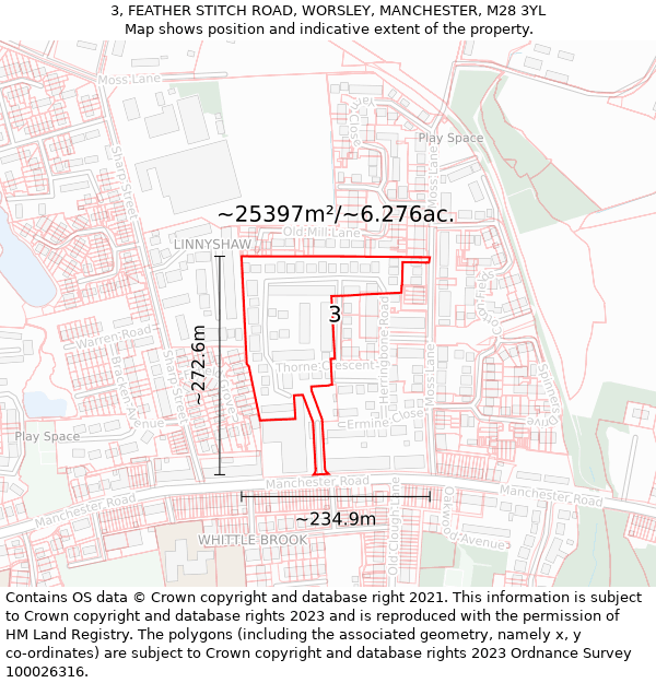 3, FEATHER STITCH ROAD, WORSLEY, MANCHESTER, M28 3YL: Plot and title map