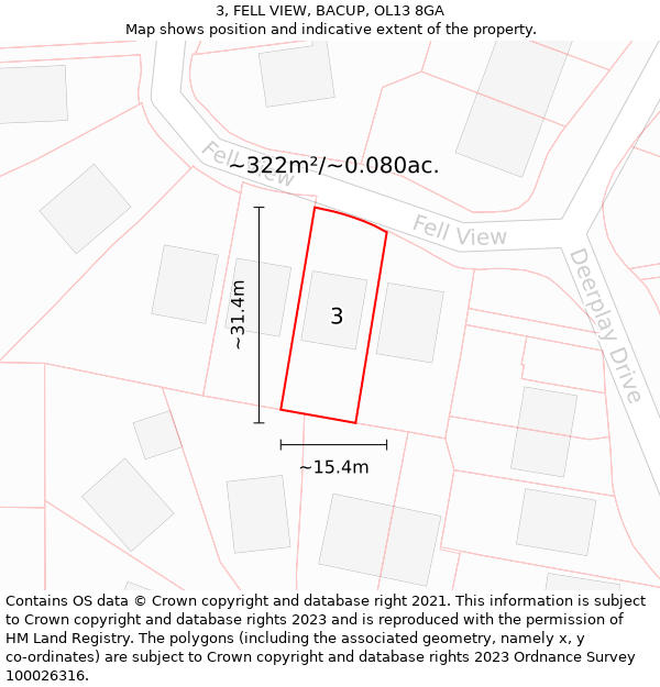 3, FELL VIEW, BACUP, OL13 8GA: Plot and title map