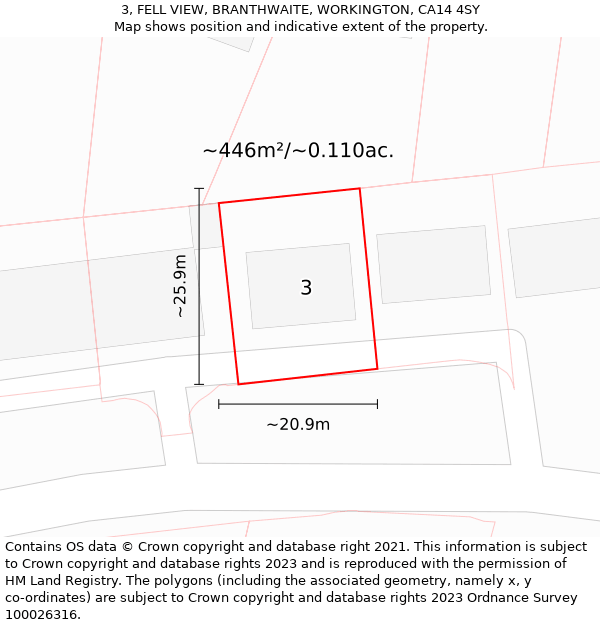 3, FELL VIEW, BRANTHWAITE, WORKINGTON, CA14 4SY: Plot and title map