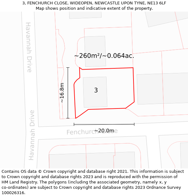 3, FENCHURCH CLOSE, WIDEOPEN, NEWCASTLE UPON TYNE, NE13 6LF: Plot and title map