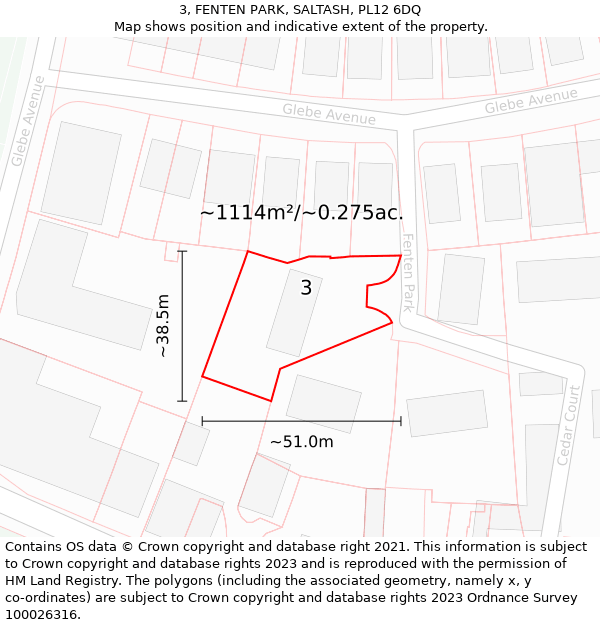 3, FENTEN PARK, SALTASH, PL12 6DQ: Plot and title map