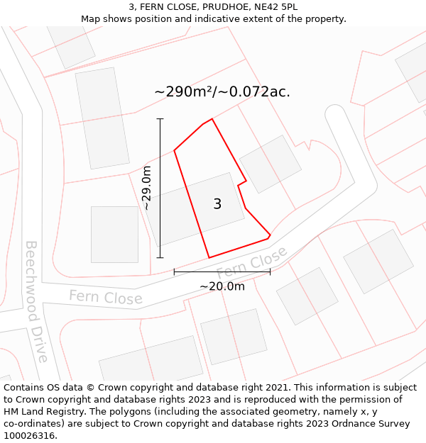 3, FERN CLOSE, PRUDHOE, NE42 5PL: Plot and title map