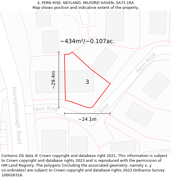 3, FERN RISE, NEYLAND, MILFORD HAVEN, SA73 1RA: Plot and title map