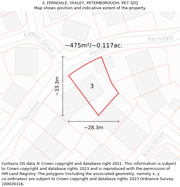 3, FERNDALE, YAXLEY, PETERBOROUGH, PE7 3ZQ: Plot and title map