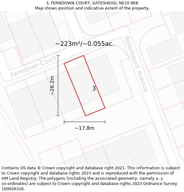 3, FERNDOWN COURT, GATESHEAD, NE10 8EB: Plot and title map