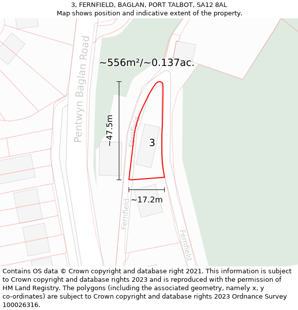 3, FERNFIELD, BAGLAN, PORT TALBOT, SA12 8AL: Plot and title map