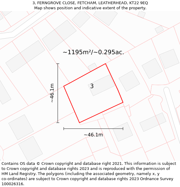 3, FERNGROVE CLOSE, FETCHAM, LEATHERHEAD, KT22 9EQ: Plot and title map