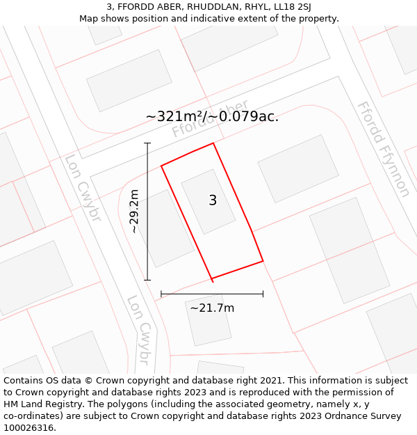 3, FFORDD ABER, RHUDDLAN, RHYL, LL18 2SJ: Plot and title map