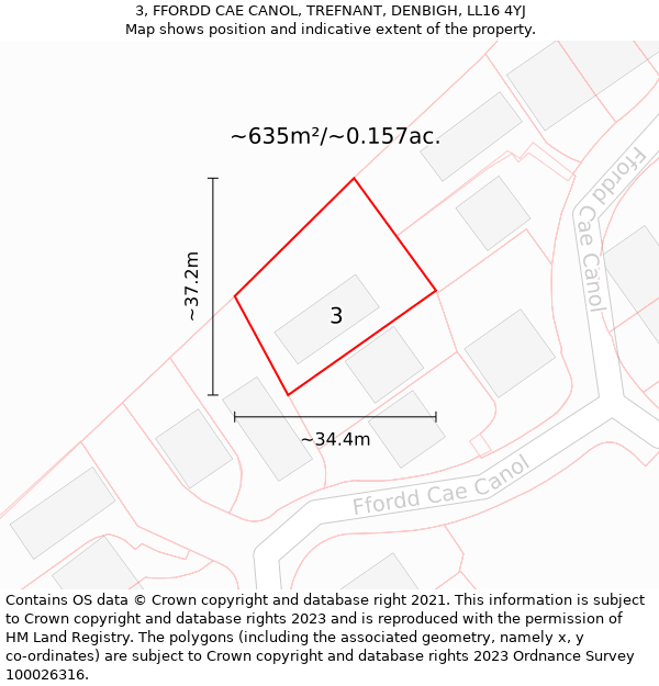 3, FFORDD CAE CANOL, TREFNANT, DENBIGH, LL16 4YJ: Plot and title map