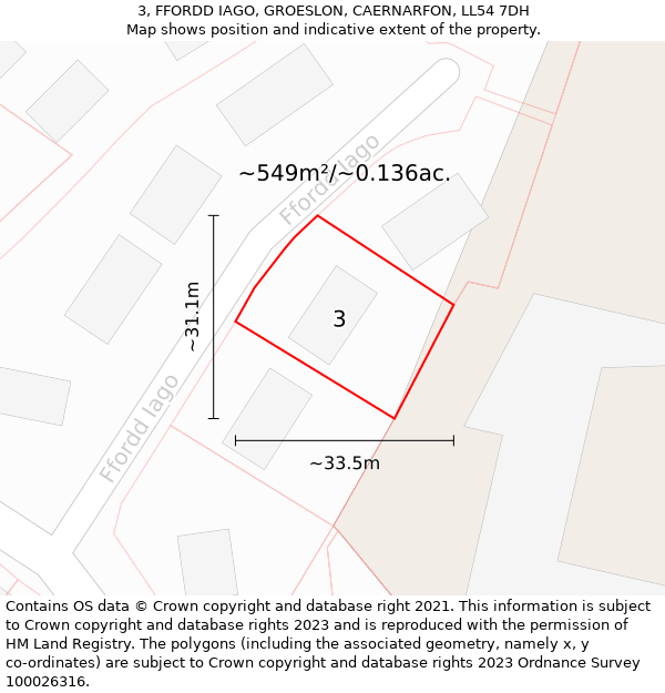 3, FFORDD IAGO, GROESLON, CAERNARFON, LL54 7DH: Plot and title map