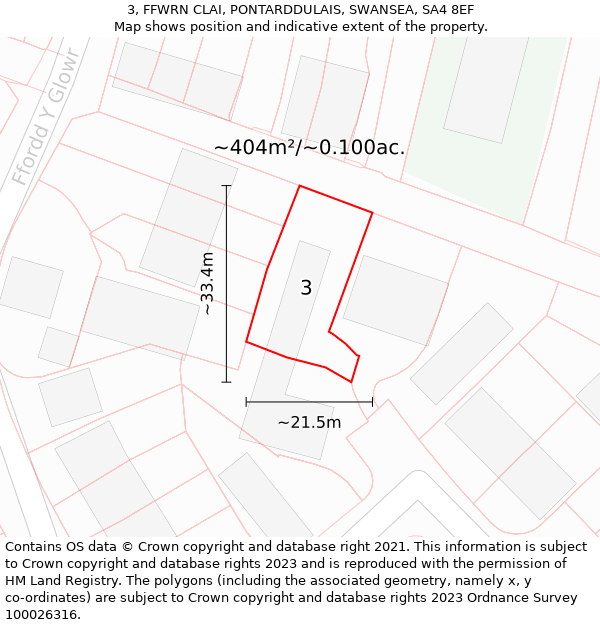 3, FFWRN CLAI, PONTARDDULAIS, SWANSEA, SA4 8EF: Plot and title map