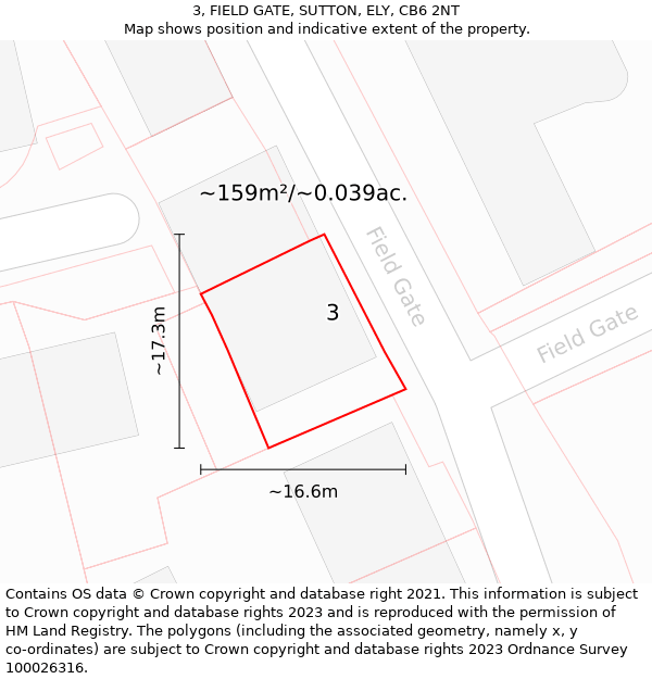 3, FIELD GATE, SUTTON, ELY, CB6 2NT: Plot and title map