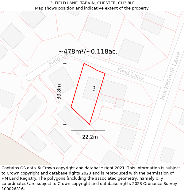 3, FIELD LANE, TARVIN, CHESTER, CH3 8LF: Plot and title map