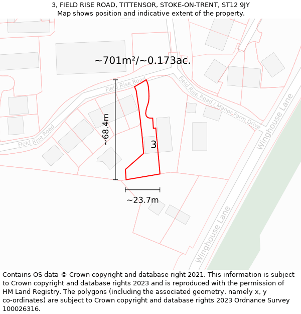 3, FIELD RISE ROAD, TITTENSOR, STOKE-ON-TRENT, ST12 9JY: Plot and title map