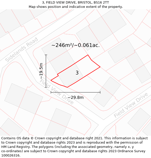 3, FIELD VIEW DRIVE, BRISTOL, BS16 2TT: Plot and title map