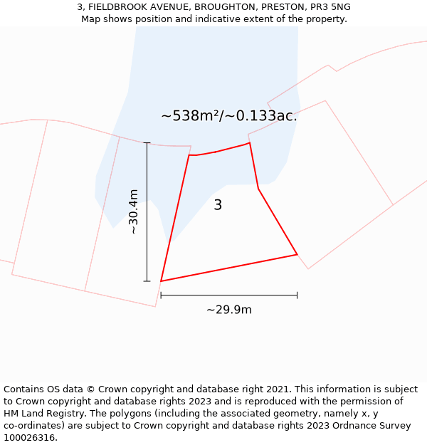 3, FIELDBROOK AVENUE, BROUGHTON, PRESTON, PR3 5NG: Plot and title map