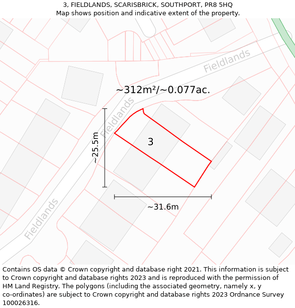 3, FIELDLANDS, SCARISBRICK, SOUTHPORT, PR8 5HQ: Plot and title map