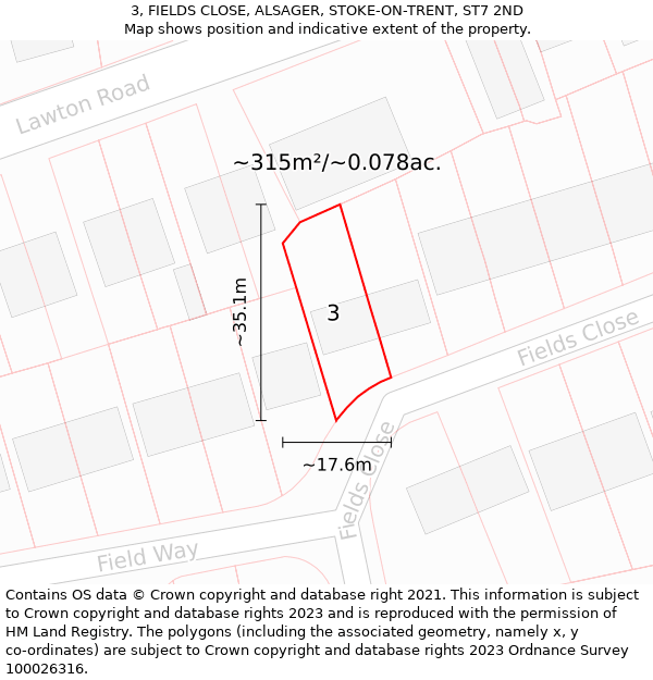 3, FIELDS CLOSE, ALSAGER, STOKE-ON-TRENT, ST7 2ND: Plot and title map