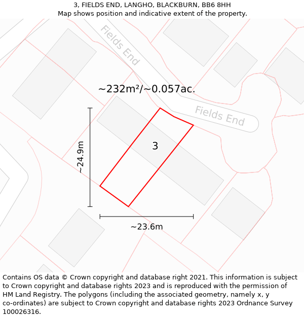 3, FIELDS END, LANGHO, BLACKBURN, BB6 8HH: Plot and title map