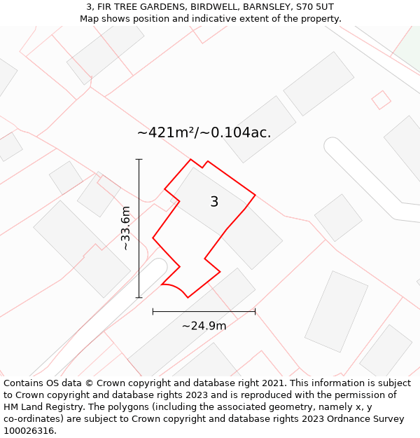 3, FIR TREE GARDENS, BIRDWELL, BARNSLEY, S70 5UT: Plot and title map