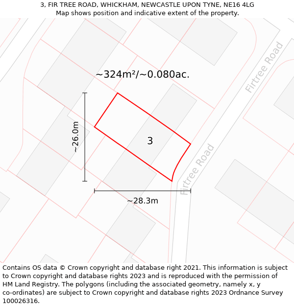 3, FIR TREE ROAD, WHICKHAM, NEWCASTLE UPON TYNE, NE16 4LG: Plot and title map