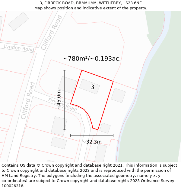 3, FIRBECK ROAD, BRAMHAM, WETHERBY, LS23 6NE: Plot and title map