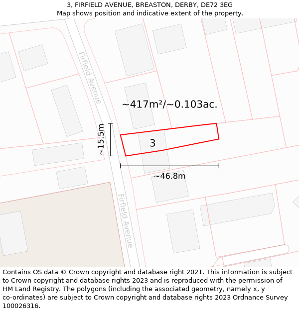 3, FIRFIELD AVENUE, BREASTON, DERBY, DE72 3EG: Plot and title map