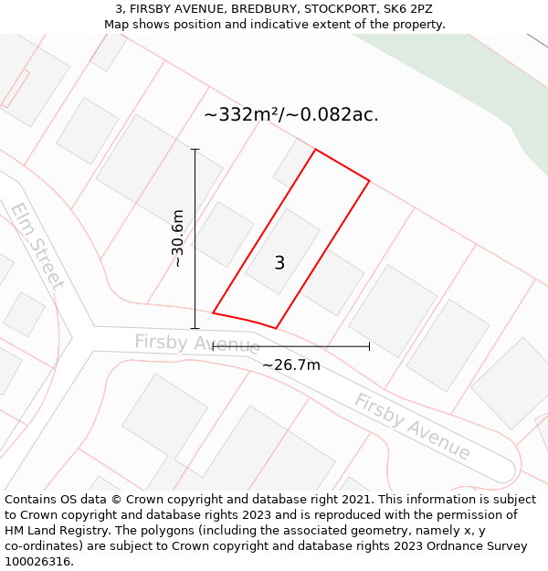 3, FIRSBY AVENUE, BREDBURY, STOCKPORT, SK6 2PZ: Plot and title map