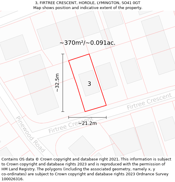 3, FIRTREE CRESCENT, HORDLE, LYMINGTON, SO41 0GT: Plot and title map