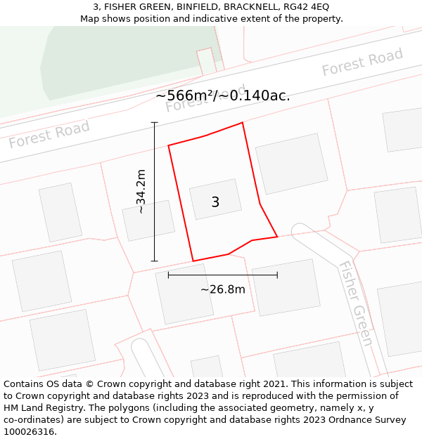 3, FISHER GREEN, BINFIELD, BRACKNELL, RG42 4EQ: Plot and title map