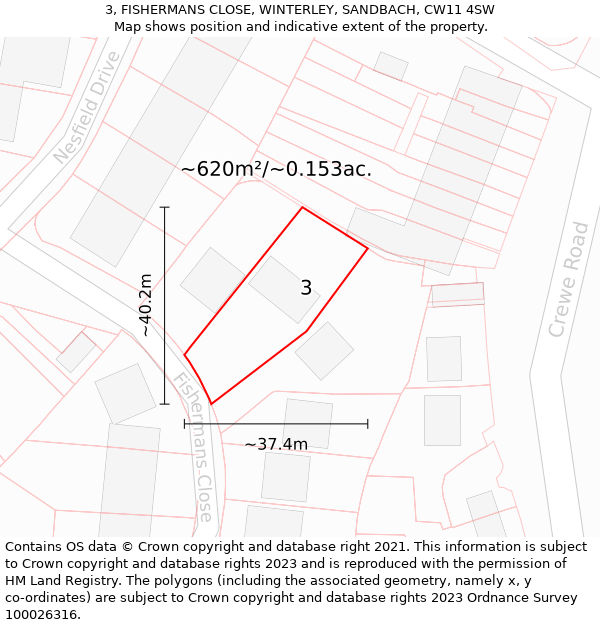 3, FISHERMANS CLOSE, WINTERLEY, SANDBACH, CW11 4SW: Plot and title map