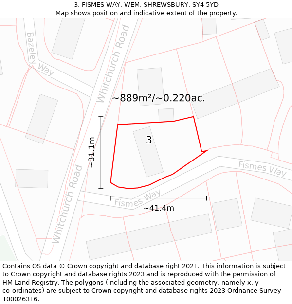 3, FISMES WAY, WEM, SHREWSBURY, SY4 5YD: Plot and title map