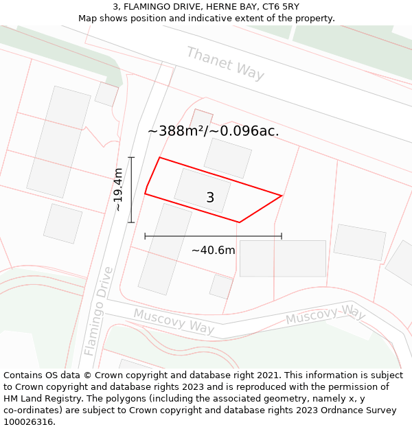 3, FLAMINGO DRIVE, HERNE BAY, CT6 5RY: Plot and title map