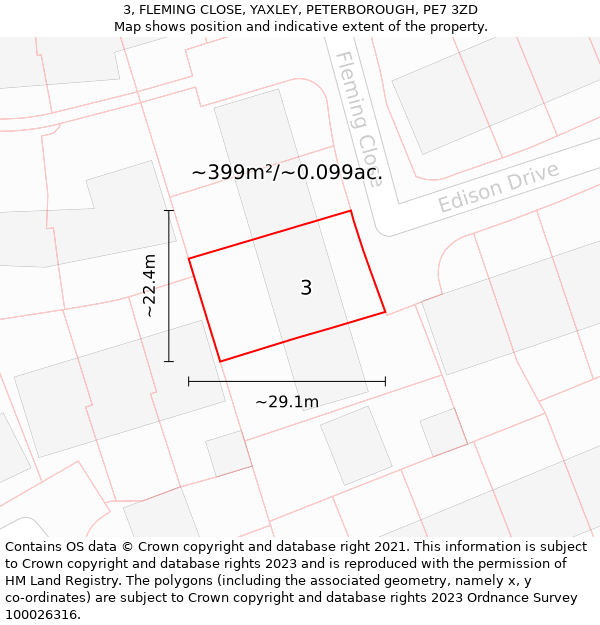 3, FLEMING CLOSE, YAXLEY, PETERBOROUGH, PE7 3ZD: Plot and title map