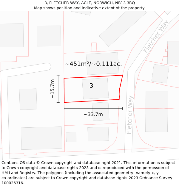 3, FLETCHER WAY, ACLE, NORWICH, NR13 3RQ: Plot and title map