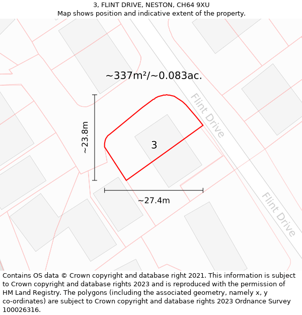 3, FLINT DRIVE, NESTON, CH64 9XU: Plot and title map