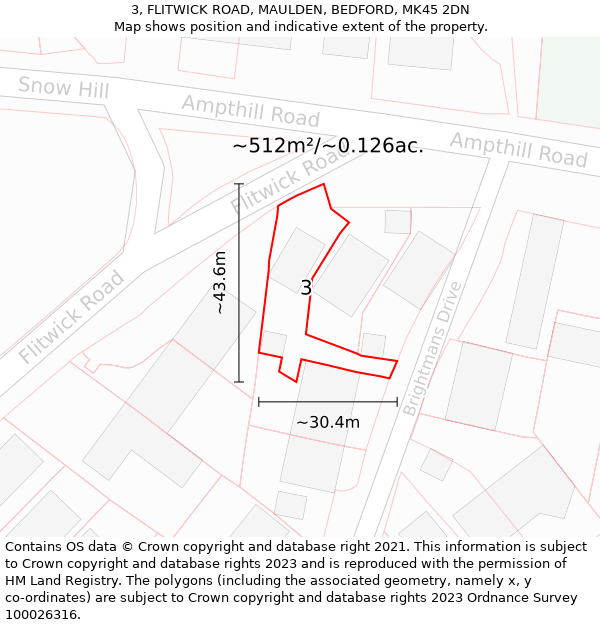 3, FLITWICK ROAD, MAULDEN, BEDFORD, MK45 2DN: Plot and title map