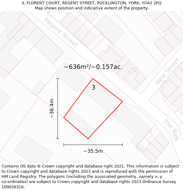 3, FLORENT COURT, REGENT STREET, POCKLINGTON, YORK, YO42 2PQ: Plot and title map