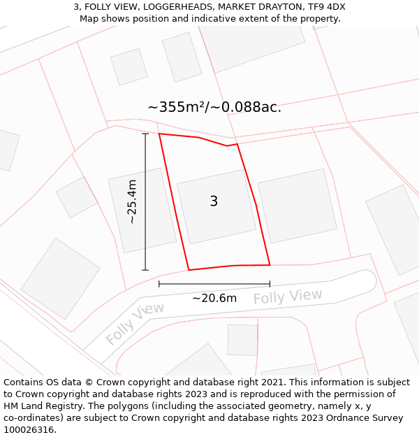 3, FOLLY VIEW, LOGGERHEADS, MARKET DRAYTON, TF9 4DX: Plot and title map