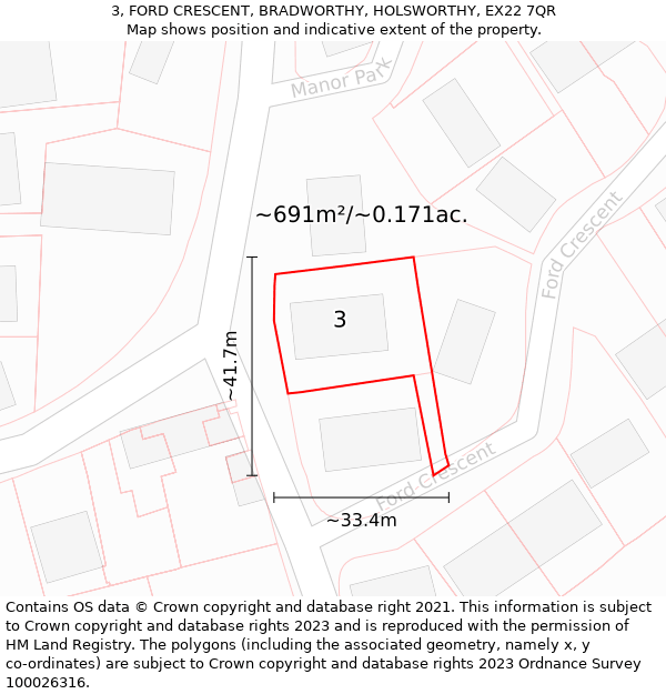 3, FORD CRESCENT, BRADWORTHY, HOLSWORTHY, EX22 7QR: Plot and title map