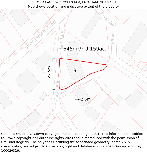 3, FORD LANE, WRECCLESHAM, FARNHAM, GU10 4SH: Plot and title map