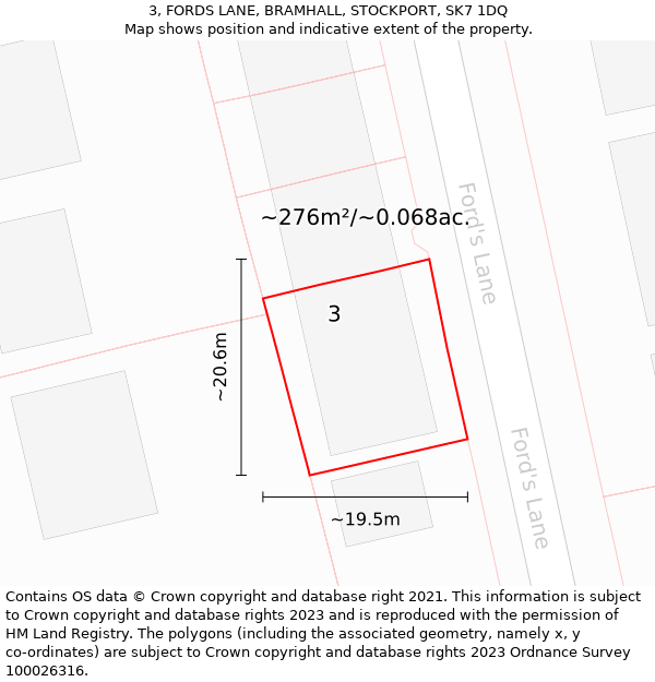 3, FORDS LANE, BRAMHALL, STOCKPORT, SK7 1DQ: Plot and title map