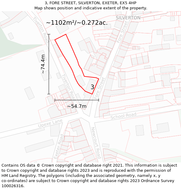 3, FORE STREET, SILVERTON, EXETER, EX5 4HP: Plot and title map