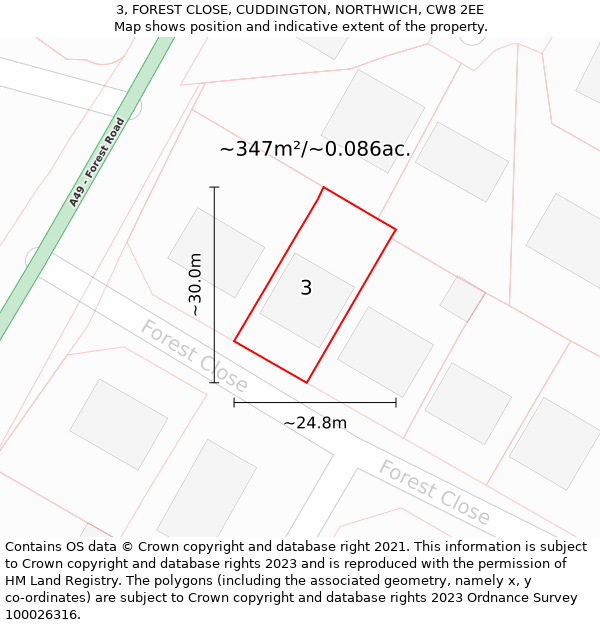 3, FOREST CLOSE, CUDDINGTON, NORTHWICH, CW8 2EE: Plot and title map