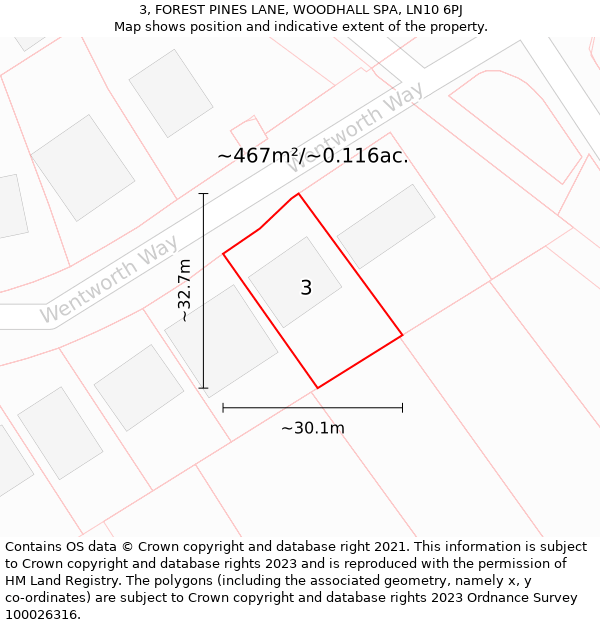 3, FOREST PINES LANE, WOODHALL SPA, LN10 6PJ: Plot and title map