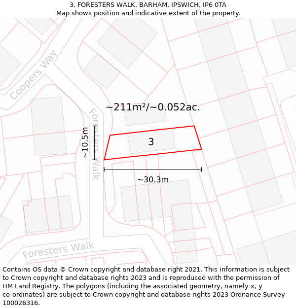 3, FORESTERS WALK, BARHAM, IPSWICH, IP6 0TA: Plot and title map