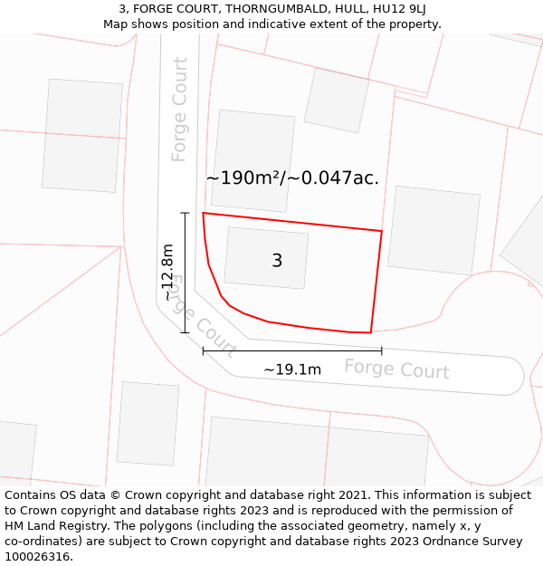 3, FORGE COURT, THORNGUMBALD, HULL, HU12 9LJ: Plot and title map