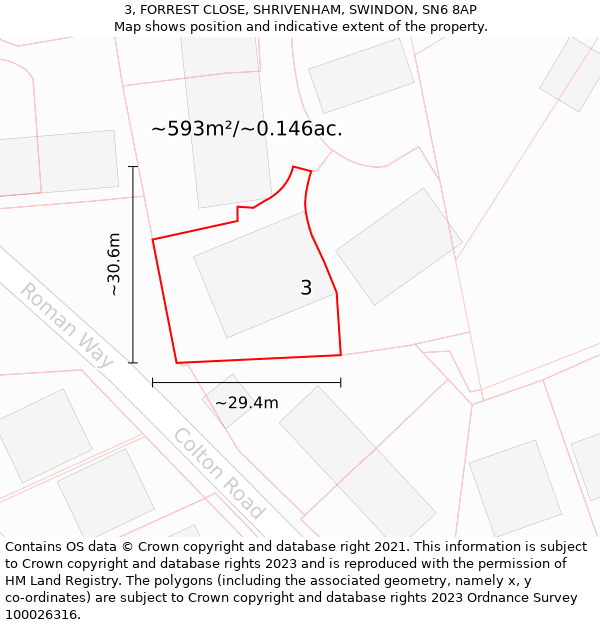 3, FORREST CLOSE, SHRIVENHAM, SWINDON, SN6 8AP: Plot and title map