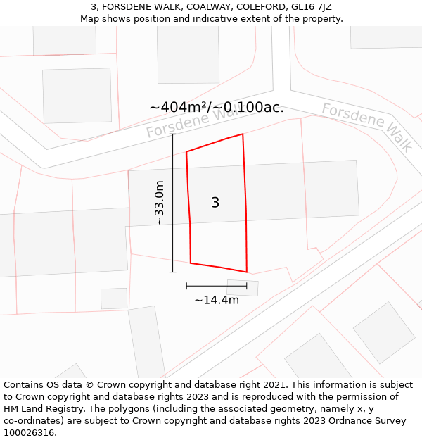 3, FORSDENE WALK, COALWAY, COLEFORD, GL16 7JZ: Plot and title map